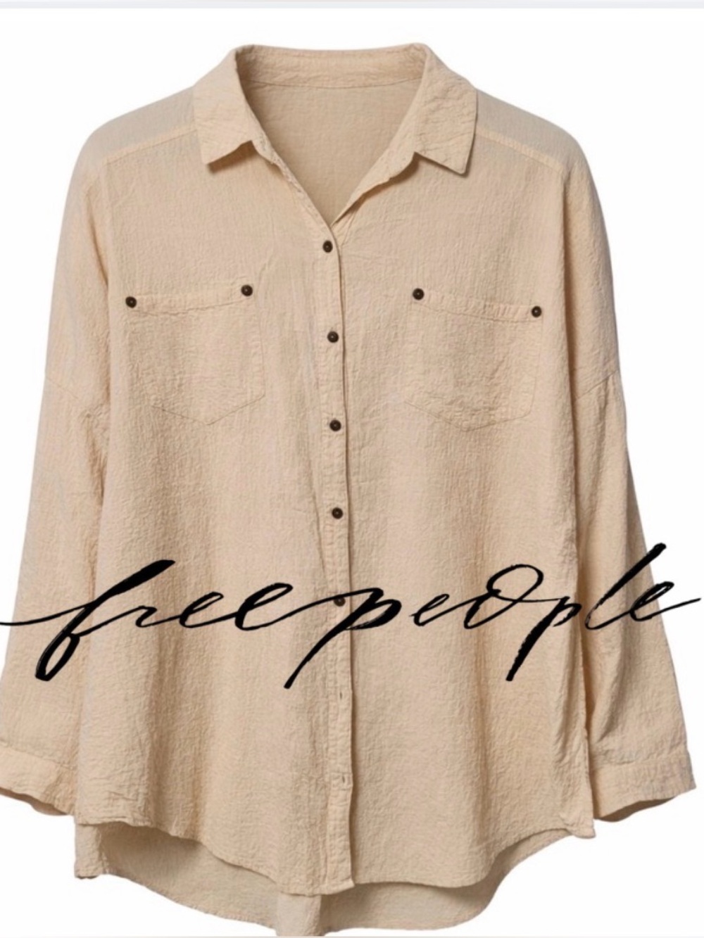 Free People Oversized Gauze Shirt Tunic Boho Beach Summer Classic